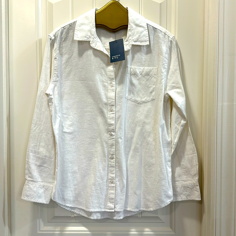 crown & ivy off-white boyfriend shirt